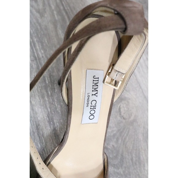 Jimmy Choo Taupe Suede Leather Kayden Ankle Strap Sandals Size 40 - Picture 8 of 12